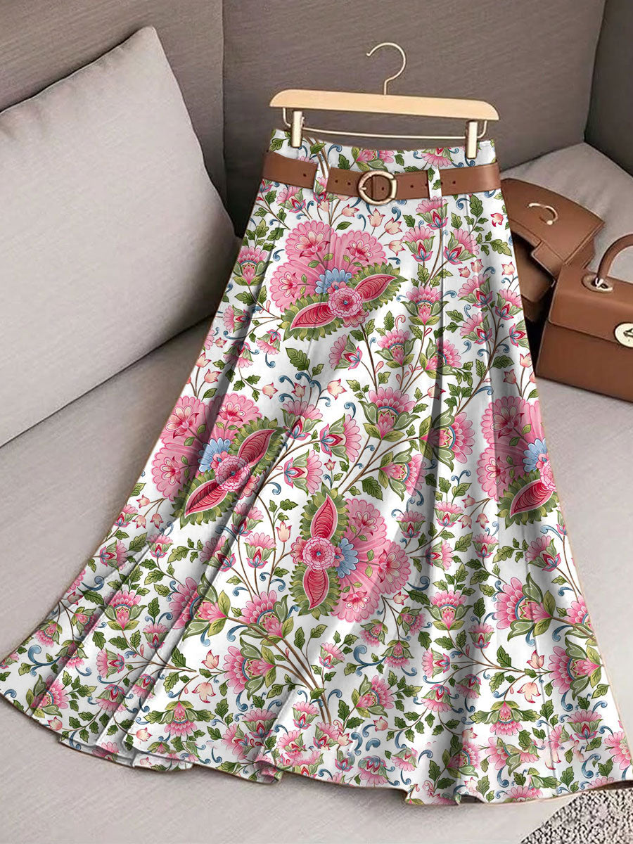 Women's Vintage Flower Art Print Cotton Skirt