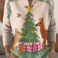 Beautiful Christmas Tree Animal Painting Art Print Buttoned Cardigan Sweater