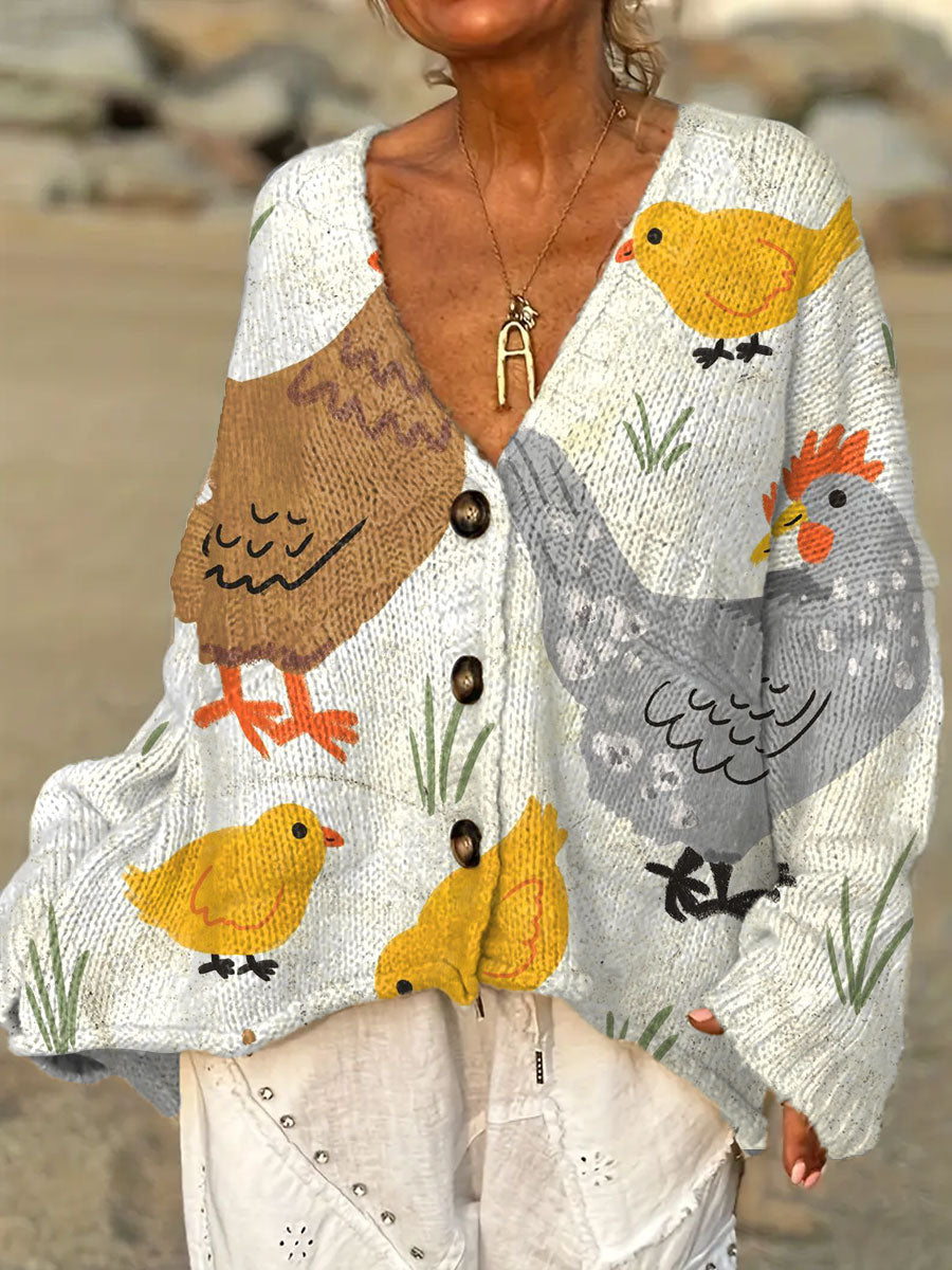 womens-vintage-chicken-flower-art-print-casual-pullover-sweater-2atf