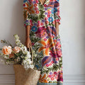 Women's Vintage Floral Art Print Casual Cotton And Linen Pocket Dress