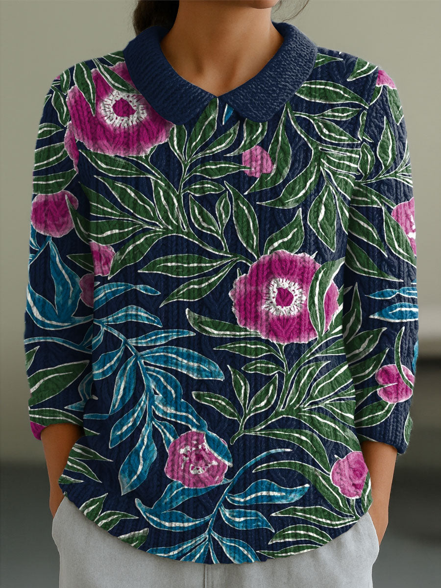 womens-flowers-casual-peter-pan-collar-3-4-sleeve-sweater-kc1k