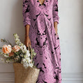 Women's Vintage Floral Art Print Casual Cotton Linen Pocket Dress