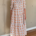 Women's Retro Orange Floral Print V-Neck Midi Dress