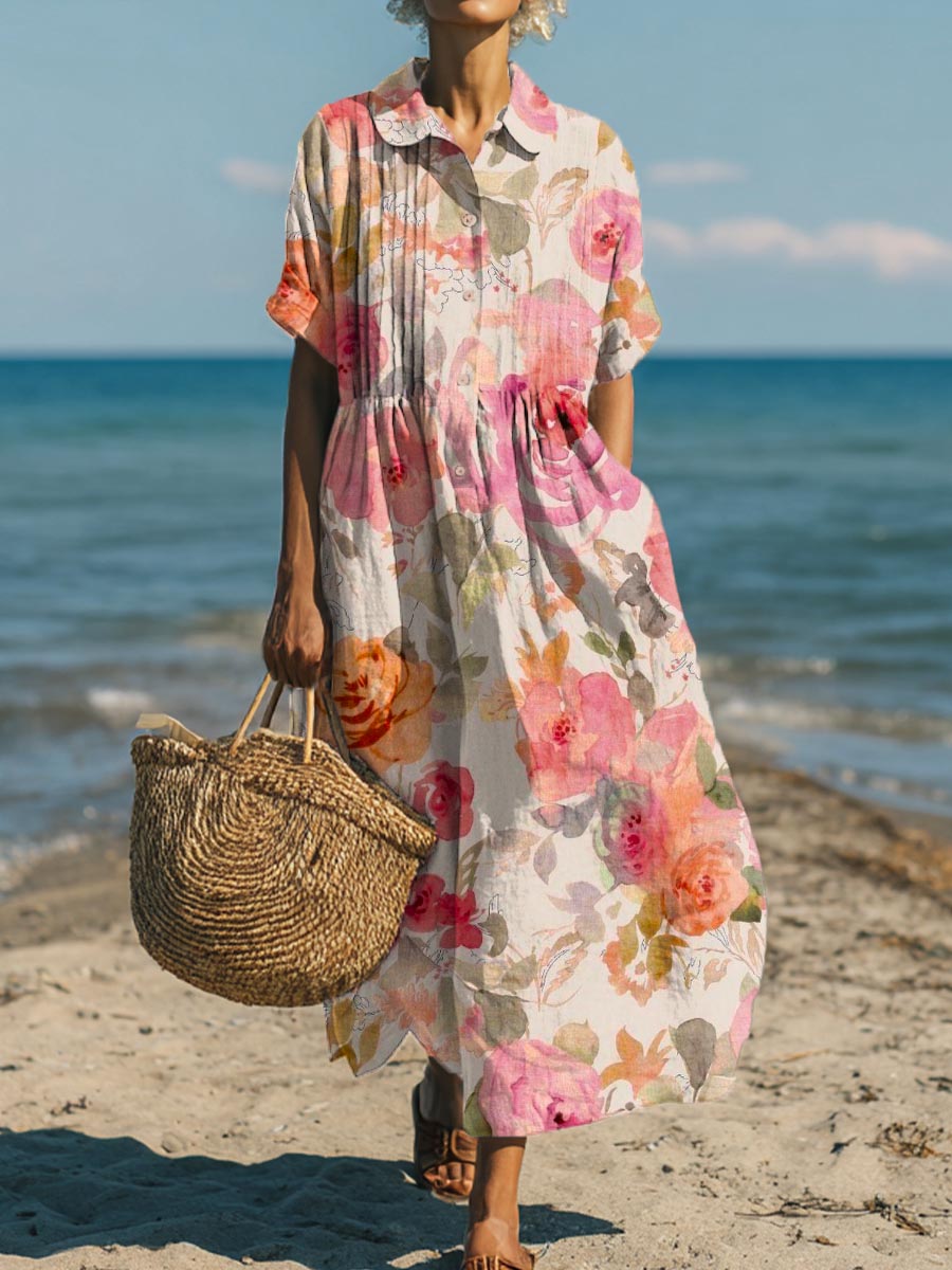 Women's Vintage Floral Pattern Art Print Cotton Dress