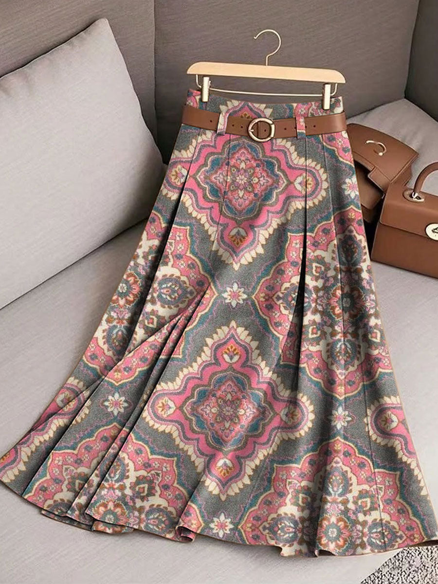 Women's Retro Flowers Pattern Casual Print Cotton Skirt