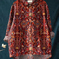 Women's Vintage Floral Pattern Art Print Casual Cotton And Linen Ruffle Shirt