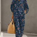 Women's Floral Print Casual Cotton-linen Two-piece Set