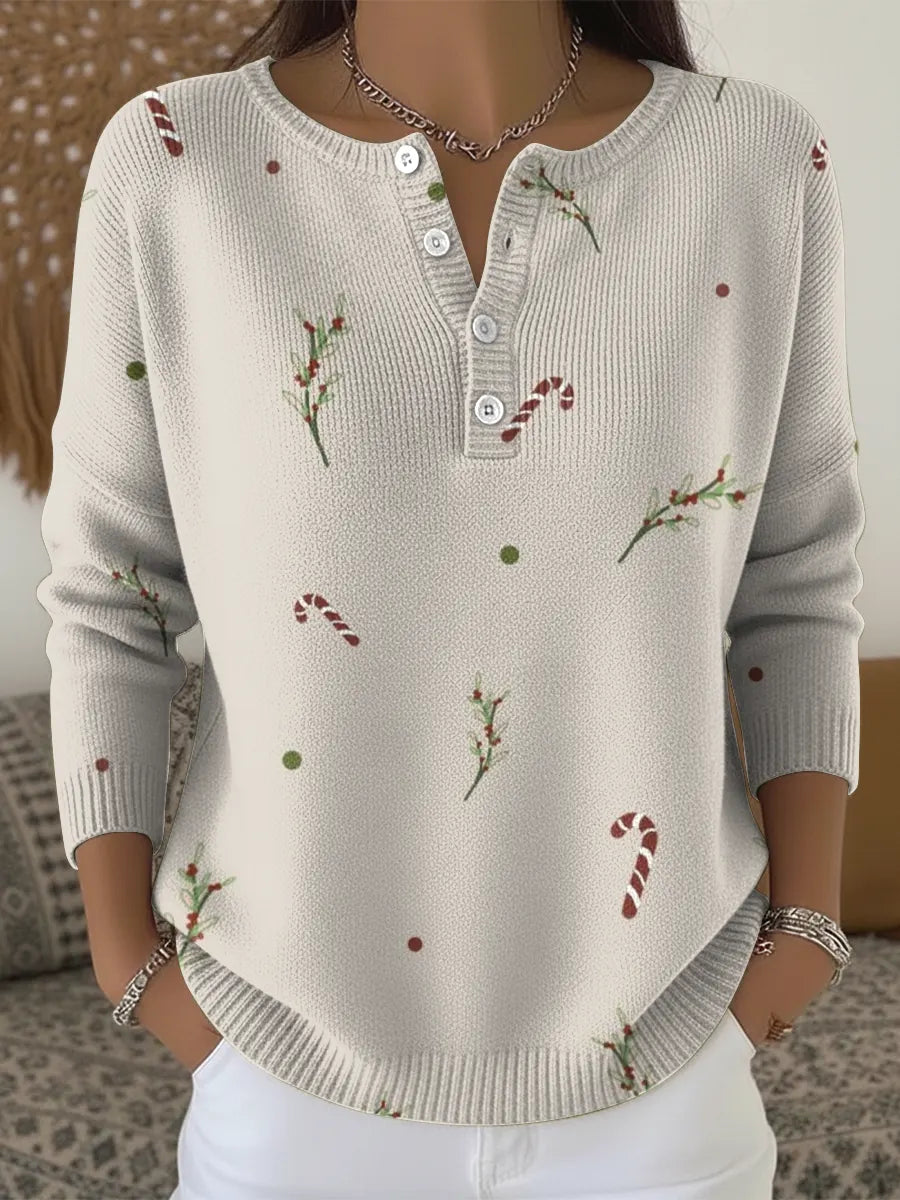 Minimalist Christmas Elements Print Buttoned Cardigan Sweater