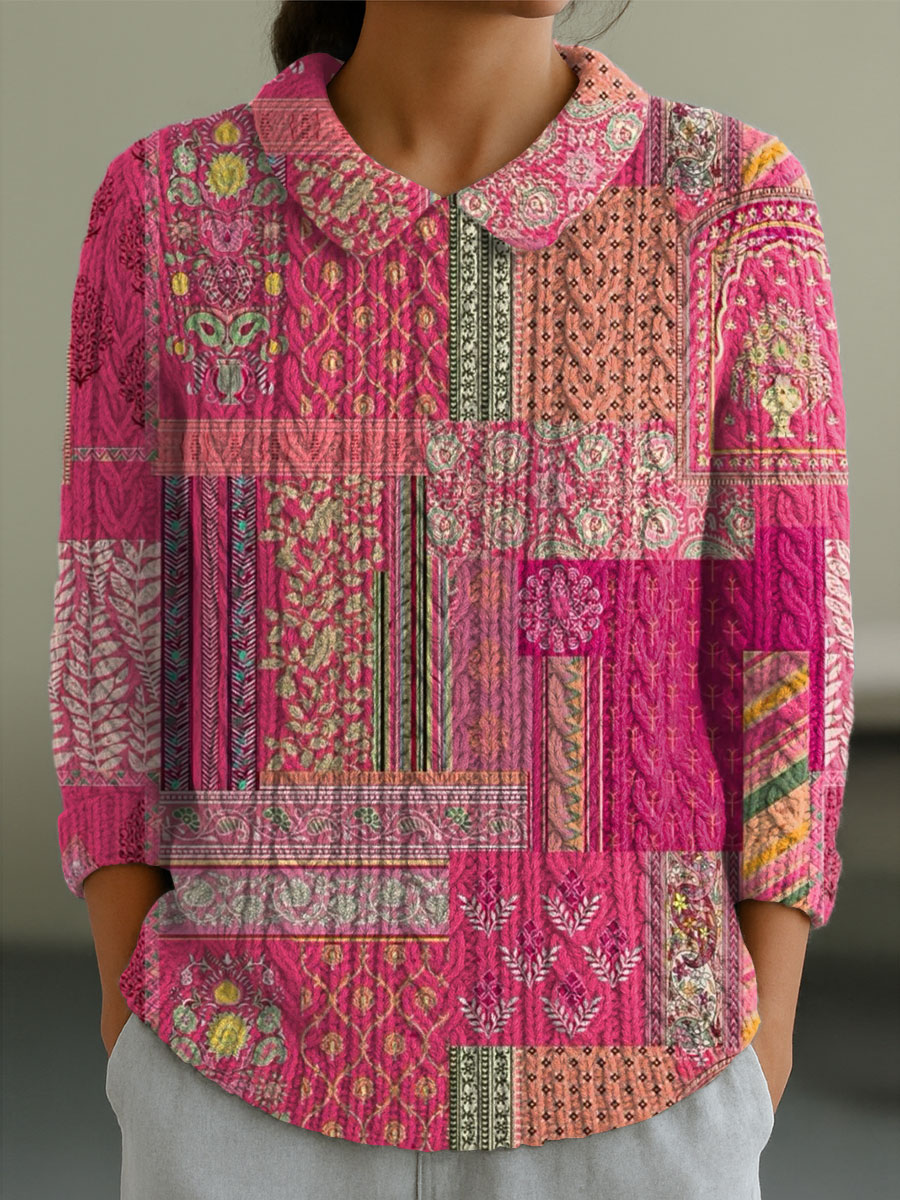 womens-vintage-abstract-geometry-art-print-casual-peter-pan-collar-3-4-sleeve-sweater-ubpg