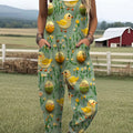 Women's  Funny Chick Art Print Casual 100% Cotton Wide Leg Jumpsuit