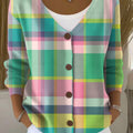 lattice-print-buttoned-v-neck-cardigan-sweater