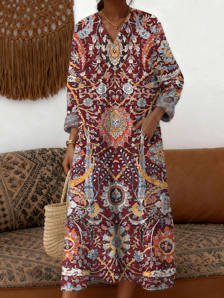 Women's Vintage Floral Pattern Art Print Cotton Dress