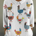 Women's Funny Chicken Art Print Casual Pullover Sweater