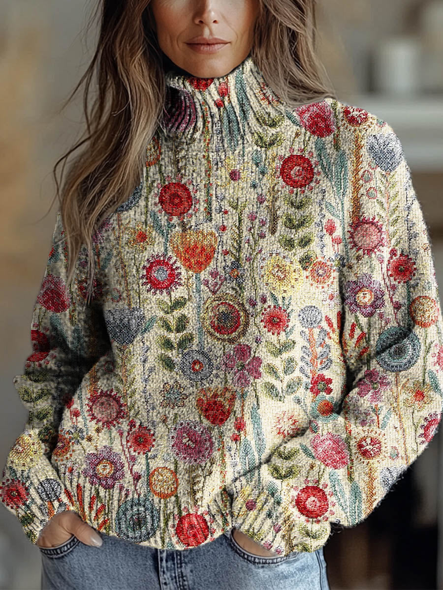 womens-vintage-floral-art-print-knit-turtleneck-pullover-sweater-a1bq