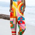 Women's Colourful Art Abstract Geometry Print Casual 100% Cotton Wide Leg Jumpsuit
