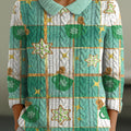 Women's Christmas Snowflake Plaid Print Casual Peter Pan Collar 3/4 Sleeve Sweater