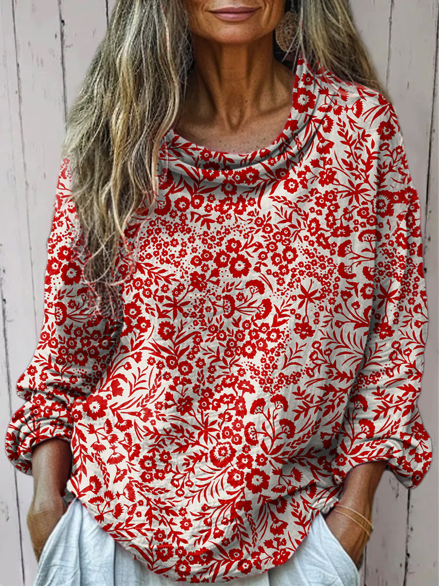 Women's  Vintage  Flower Art Print Casual Long Sleeve Comfortable Cotton Shirt