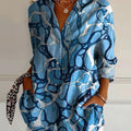 Women's Vintage Sea Water Pattern Print Casual Cotton Shirt