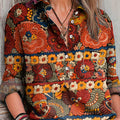 Women's Vintage Ethnic Floral Geometric Stripe Painting Art Print Casual Cotton And Linen Shirt