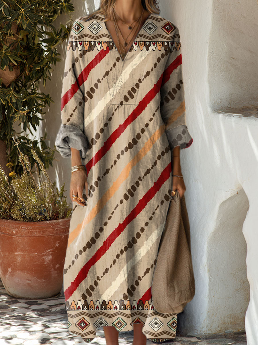 Women's Ethnic Polka Dot Lines Art Print Dress