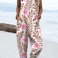 Women's Floral  Art Print Casual 100% Cotton Wide Leg Jumpsuit