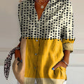 Women's Yellow Color-blocked Dots Print Casual Cotton Shirt