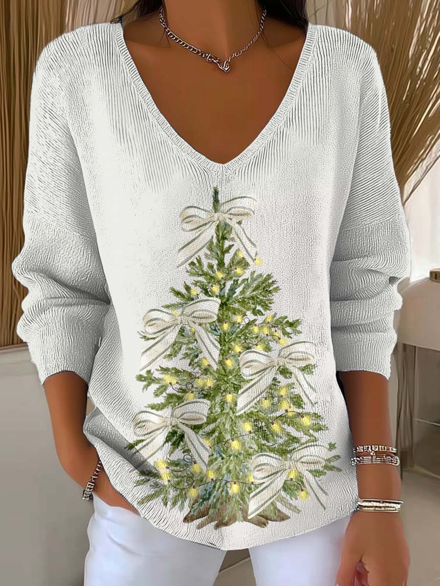 Women's Christmas Tree Pattern Art Print Casual Pullover Sweater