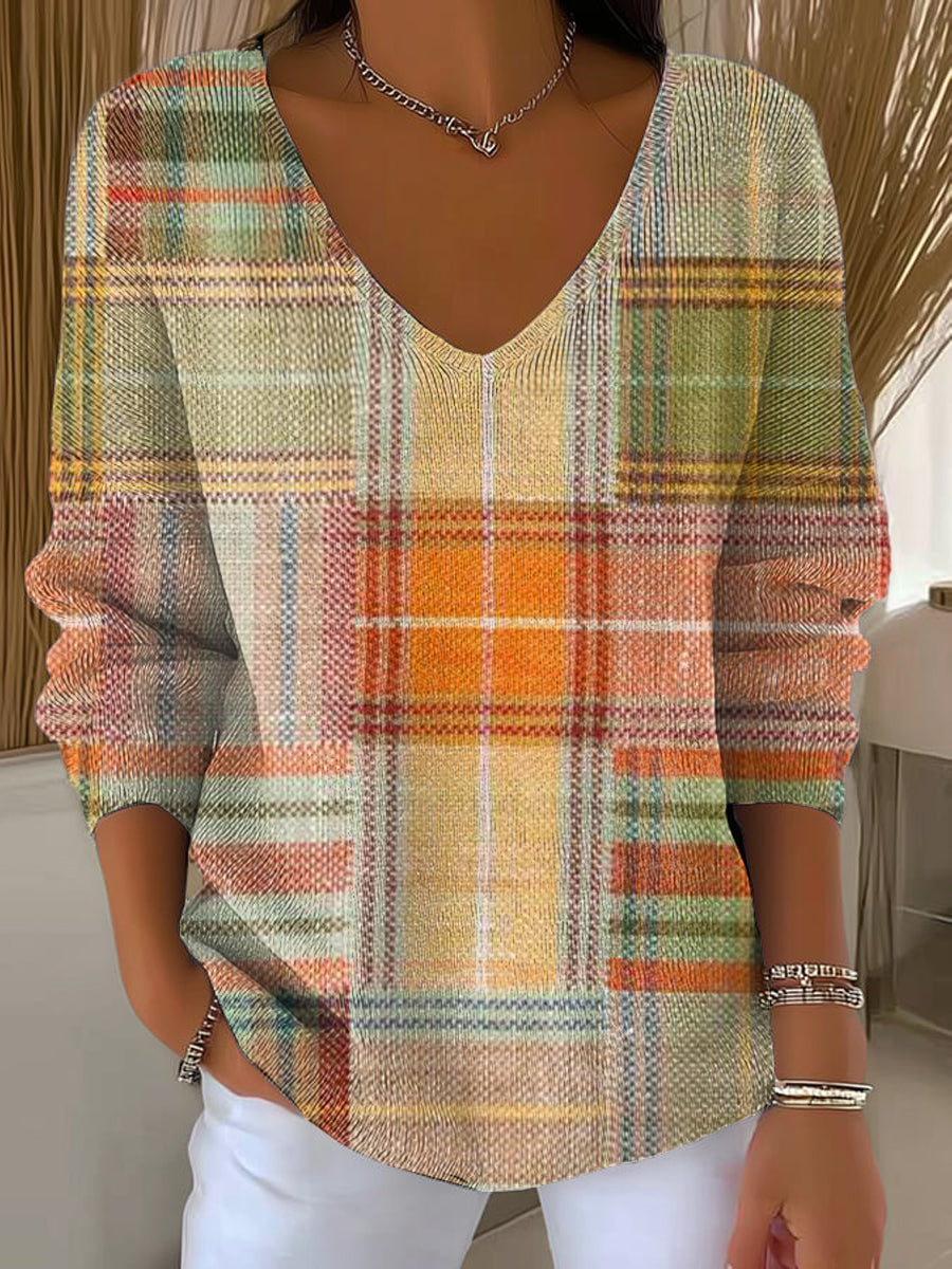 Women's Beautiful Abstract Multi-Checkered Painting Art Print Casual Pullover Sweater