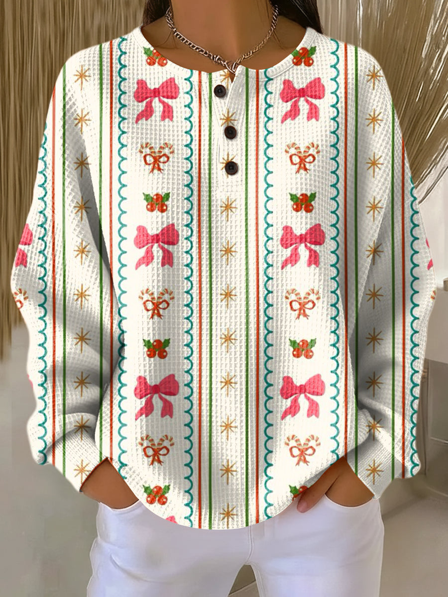 Women's Beautiful Bow Gift Painting Art Print Casual Cotton Sweatshirt