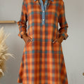 Retro Casual Denim Patchwork Plaid Print A-line Dress