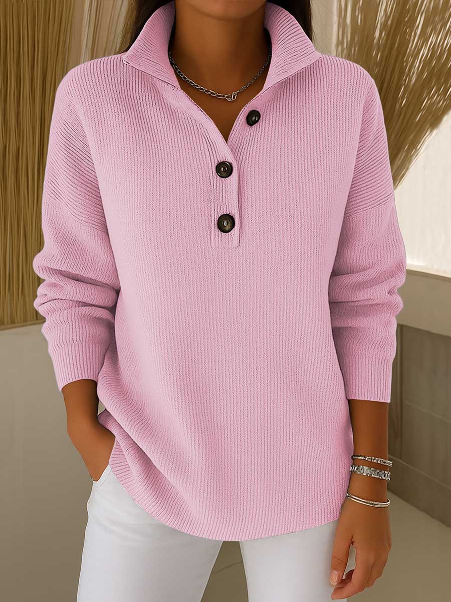 Women's Solid Color Stand Collar Long Sleeve Casual Loose Knit Pullover
