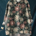 Women's Simple Floral Pattern Art Print Casual Cotton And Linen Ruffle Shirt