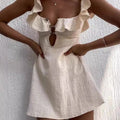 Women's Cotton And Linen Sexy Ruffle Suspender Miniskirt Dress