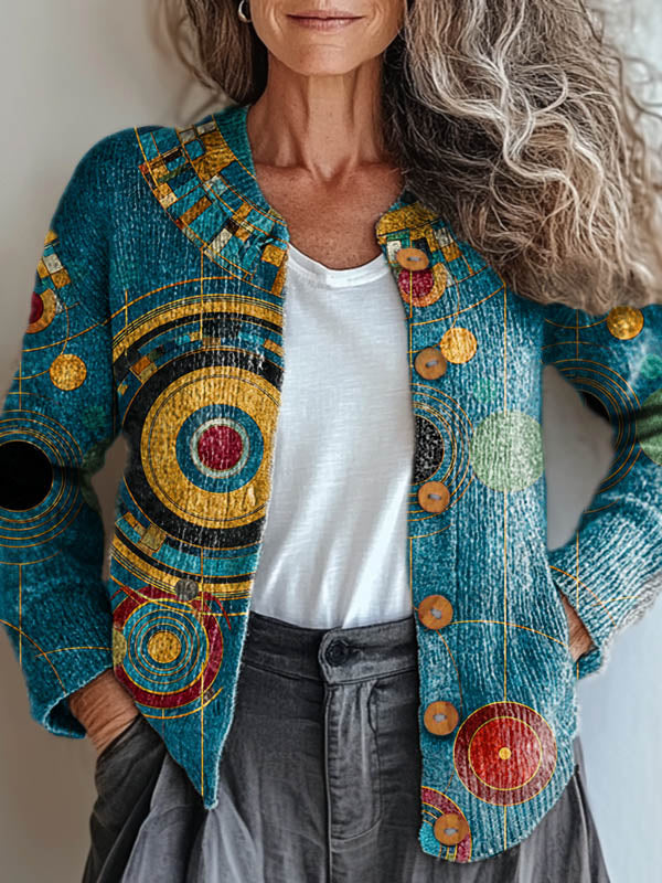 womens-geometric-pattern-art-print-buttoned-cardigan-sweater