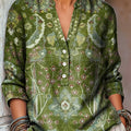 Women's Vintage Ethnic Floral Painting Art Print Casual Cotton And Linen Shirt