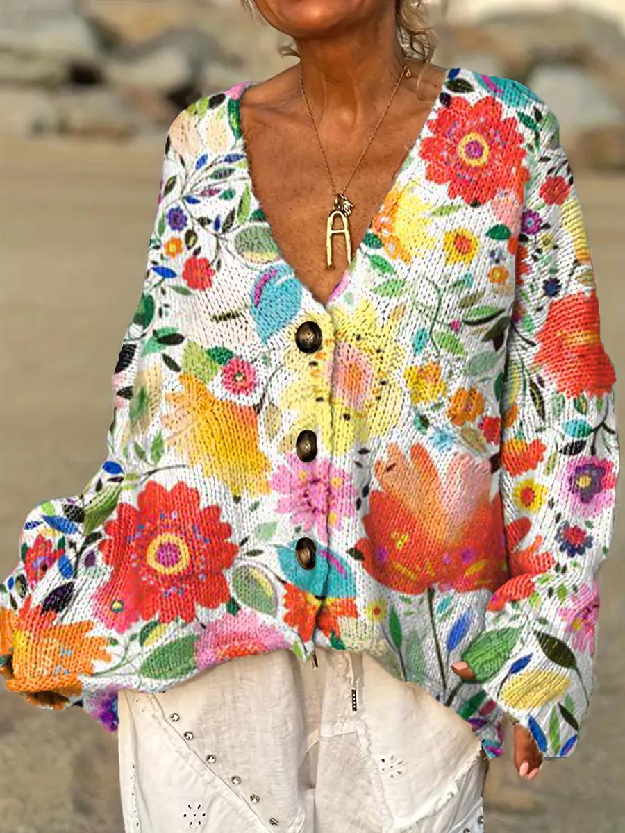 womens-colourful-artistic-watercolour-flowers-casual-pullover-sweater