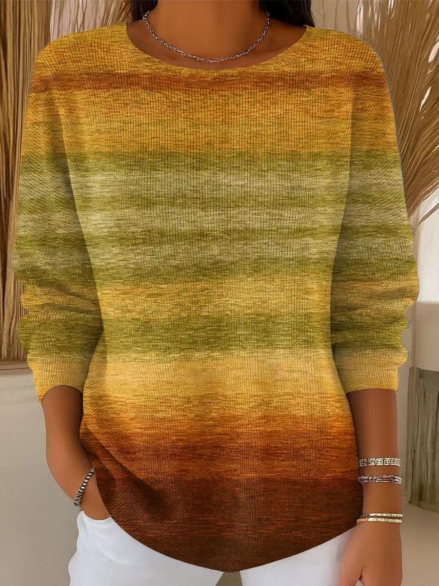 Women's Vintage Colorful Stripe Painting Art Print Casual Pullover Sweater