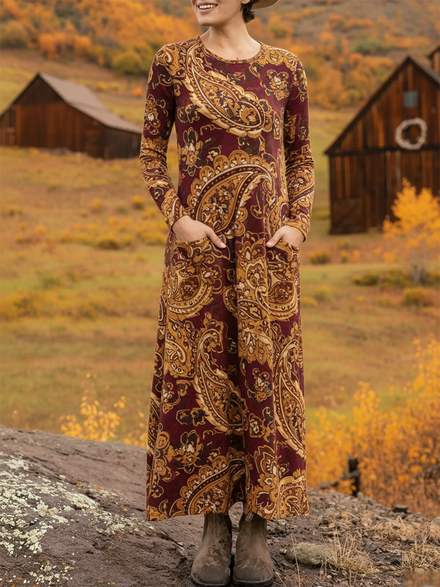 Women's Perris Print Pocket Stretch Dress Rum