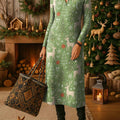 Women's Christmas Print Crew Neck Long Sleeve Casual Loose Knit Dress