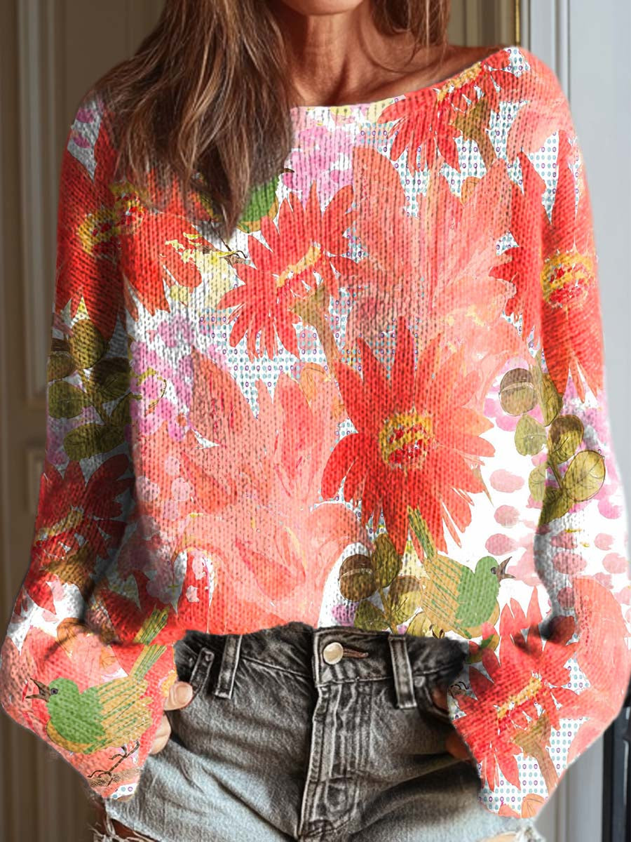 womens-vintage-art-watercolor-flower-casual-pullover-sweater
