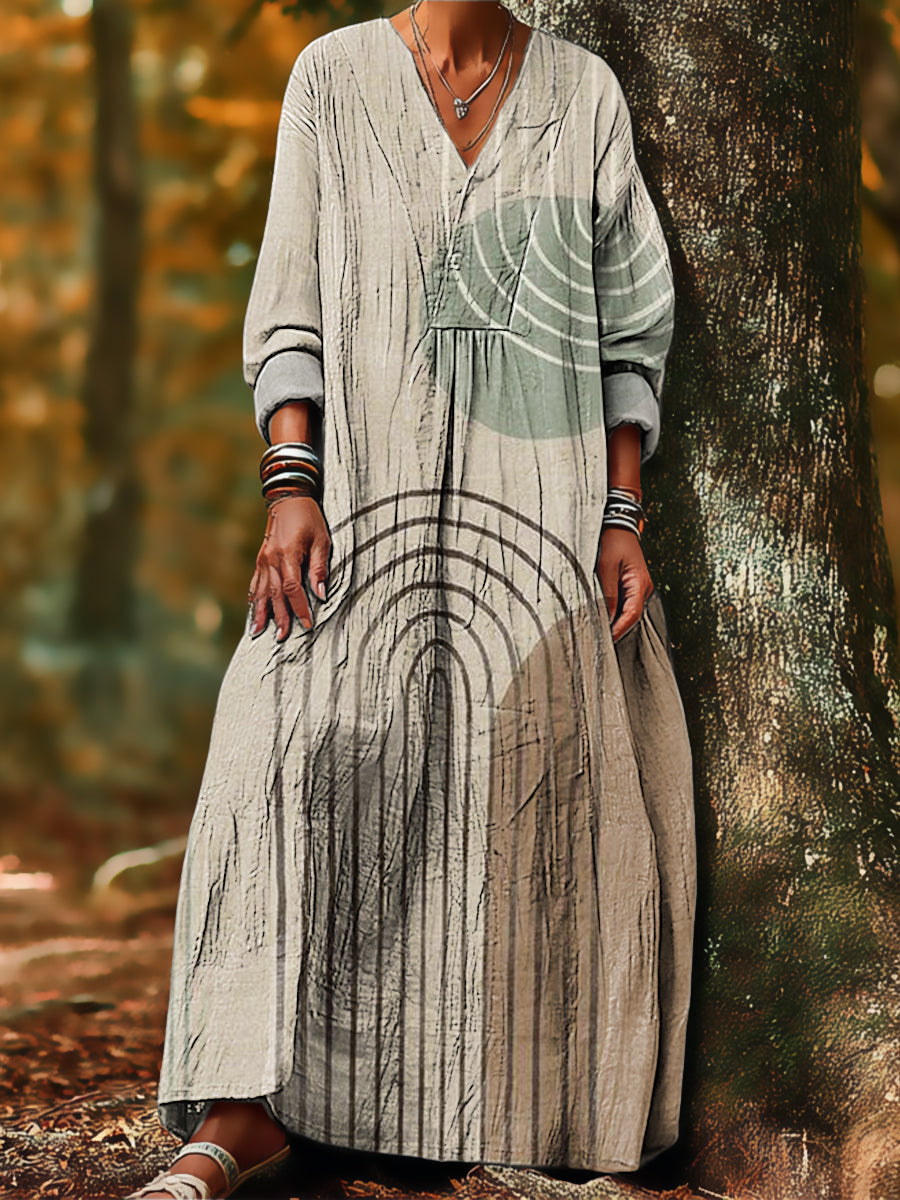 Women's Abstract Striped Color Block Painting Art Print Dress