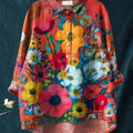Women's Vintage Floral Art Print Casual Cotton And Linen Shirt