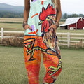 Women's  Vintage Chick Art Print Casual 100% Cotton Wide Leg Jumpsuit
