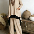 Women's Casual Asymmetrical Hem Cotton Top And Pants Two-piece Set