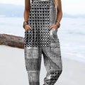 Women's Abstract Geometric Pattern Art Print Casual 100% Cotton Wide Leg Jumpsuit