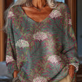 Pull décontracté vintage pour femme, imprimé floral ethnique, magnifique