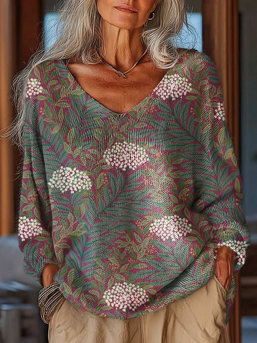 Women's Vintage Beautiful Ethnic Floral Art Print Casual Pullover Sweater