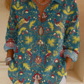 Women's  Vintage Flower Art Print Casual Cotton Shirt