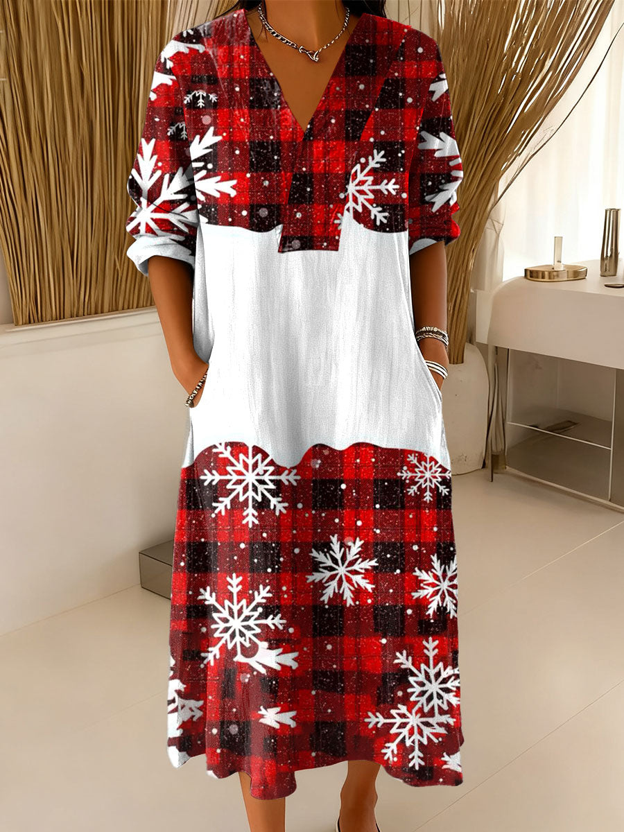 Women's Vintage Christmas Art Print Dress