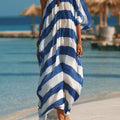 Women's Flowy Blue And White Striped Off-shoulder Casual Dress